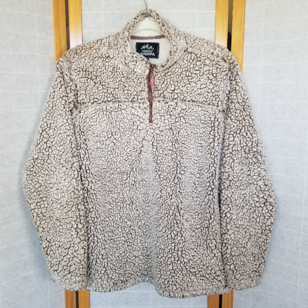 Men's Grizzly Sherpa 1/4 Zip Pullover Size Large Jacket Brown